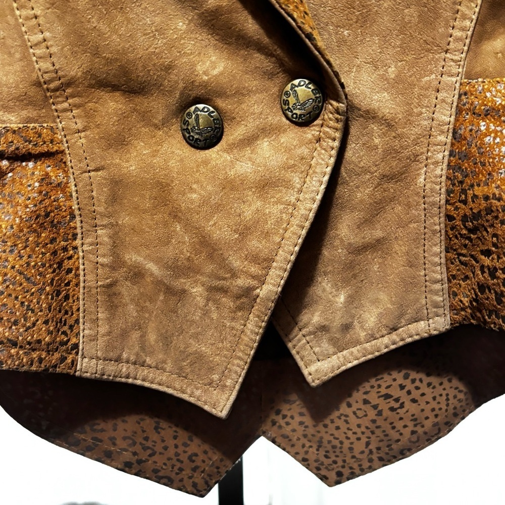 Authentic Adler Leather Jacket short waisted w/animal print & padded shoulders - Picture 7 of 16